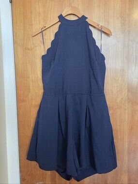 Francesca's Navy Scalloped Halter Romper